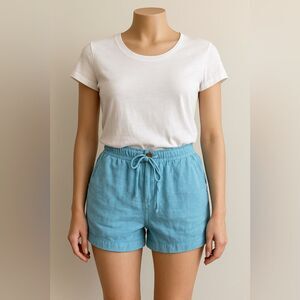 Charlie Paige Linen Blue Shorts Elastic Waistband